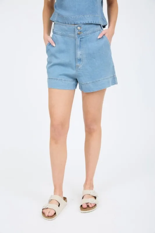 Ria High Waist Chambray Shorts made by Blu Pepper