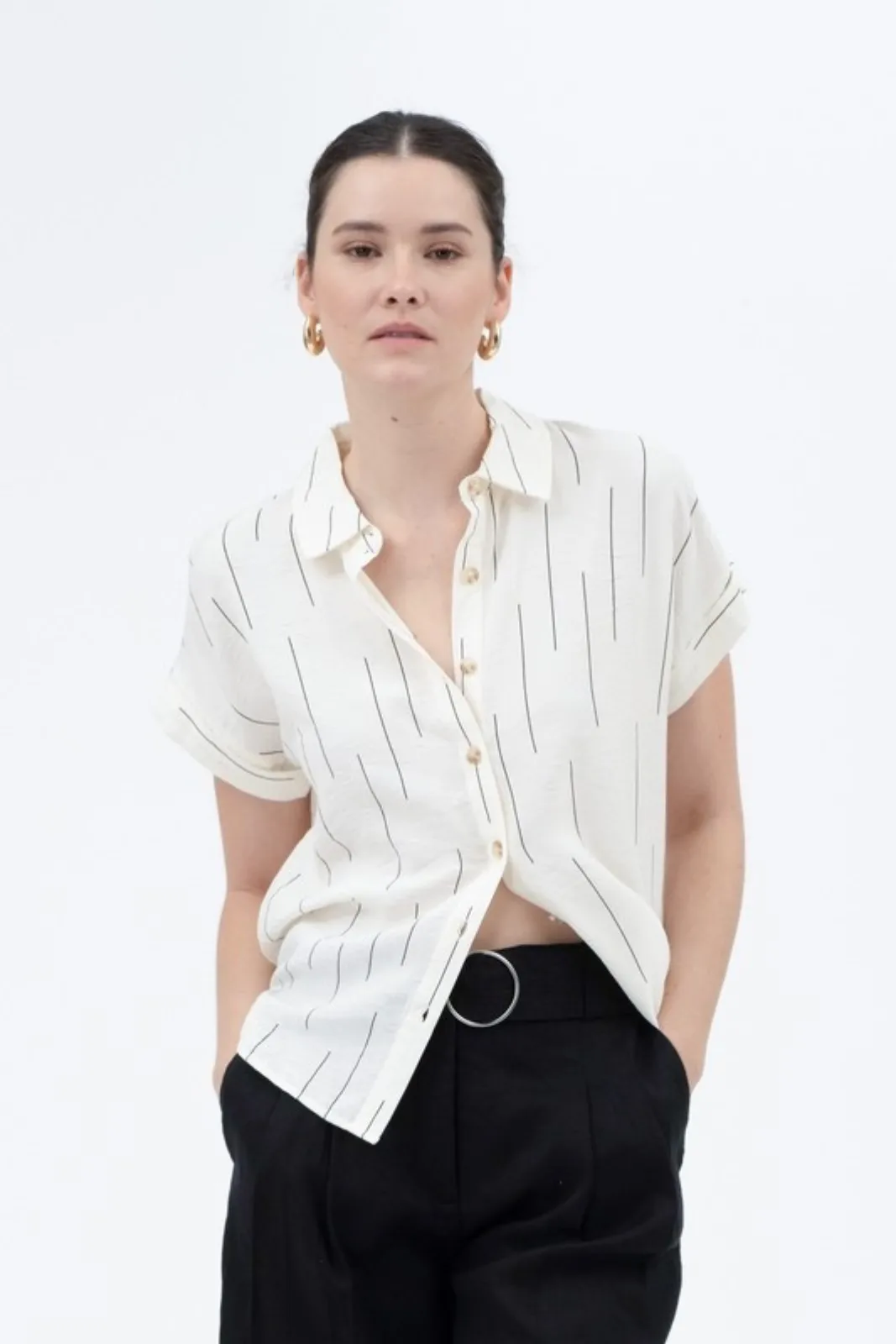 Malia Line Print Button Down Shirt sold by fab'rik