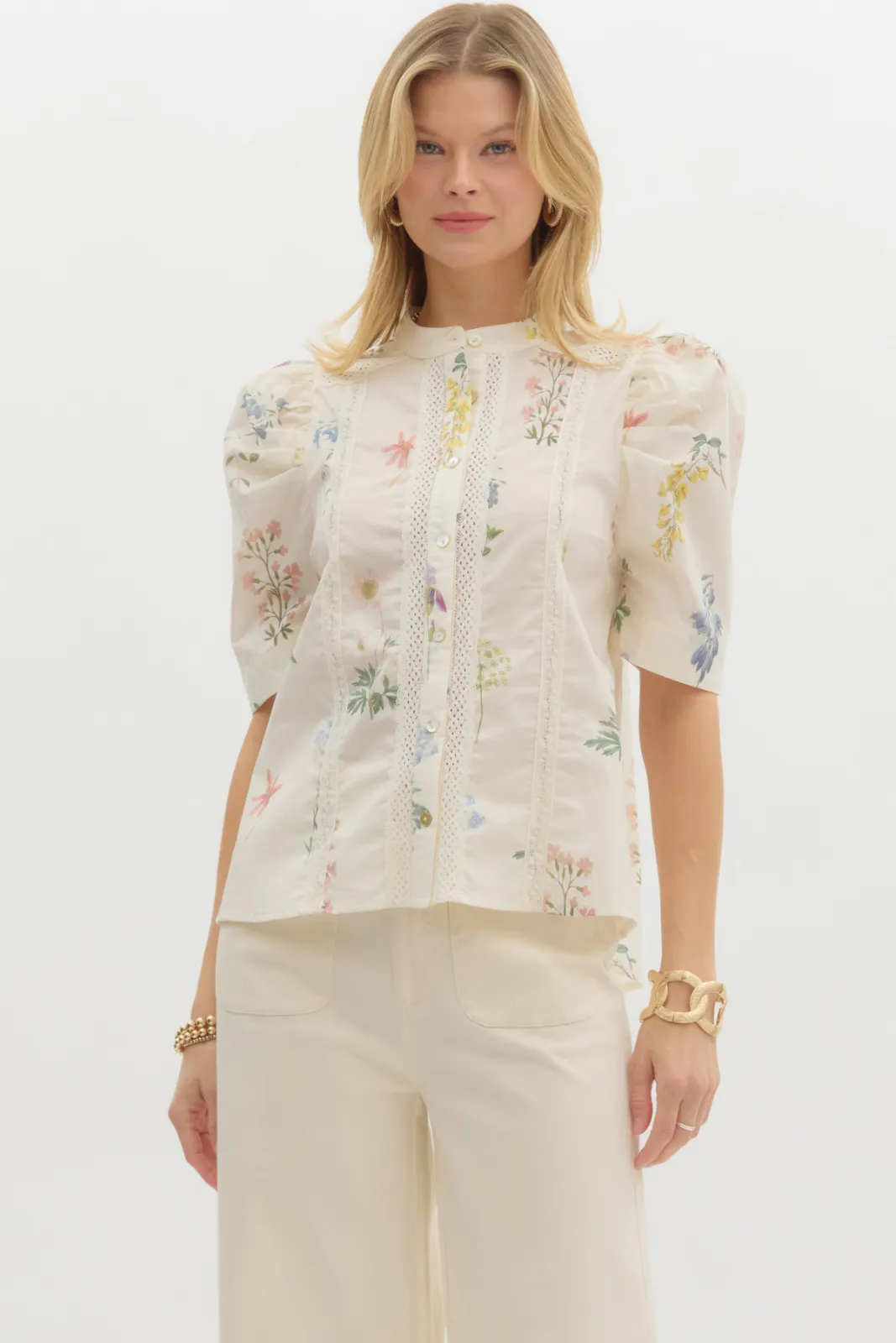 Kaia Floral Lace Detail Button Up sold by fab'rik