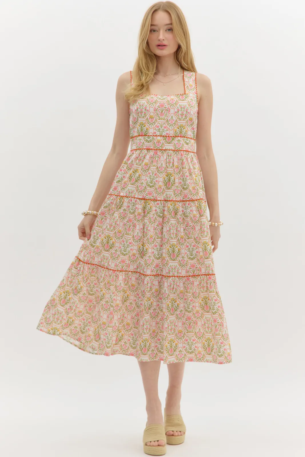 Hannah Printed Tiered Midi Dress sold by fab'rik