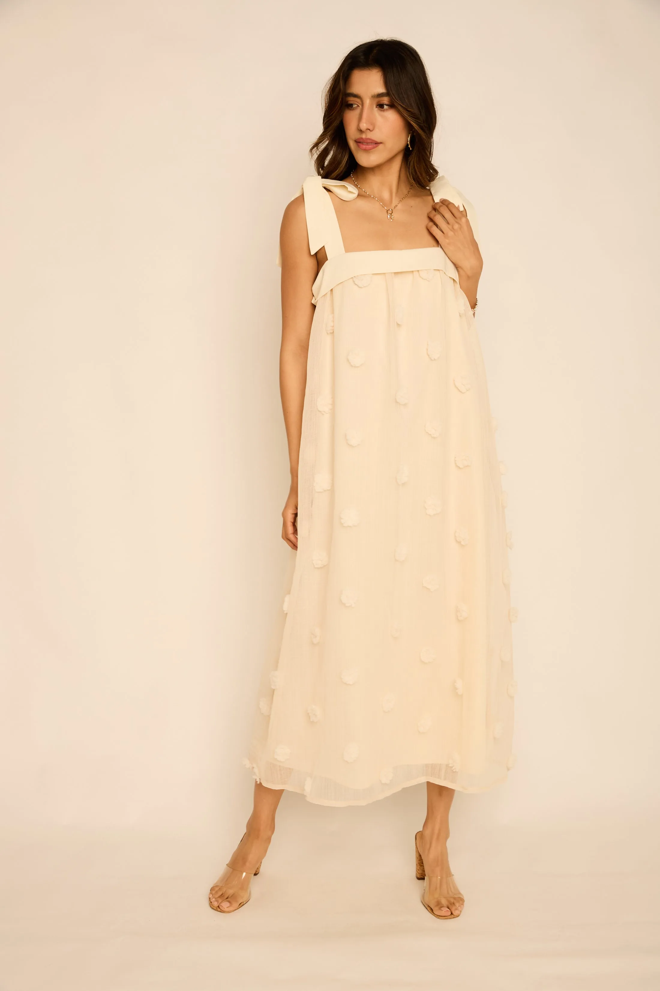 Angelina Floral Embroidery Shoulder Tie Maxi Dress sold by fab'rik