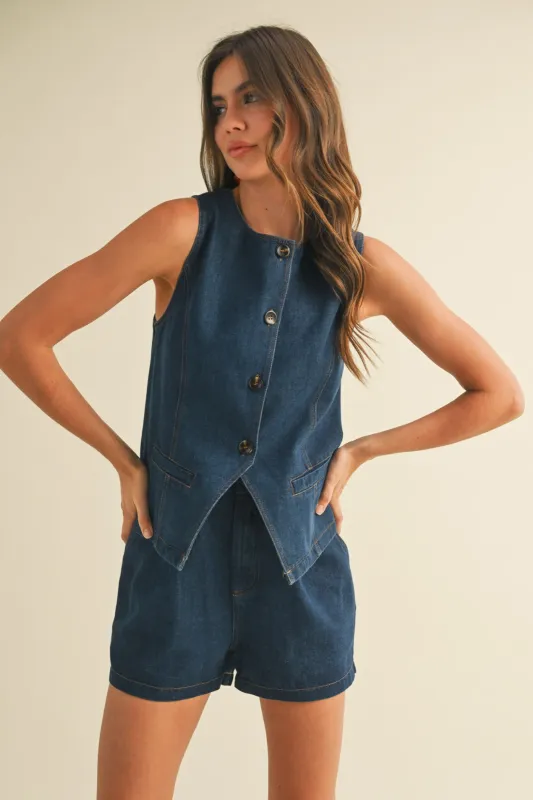 Lex Peplum Sleeveless Button Vest sold by fab'rik