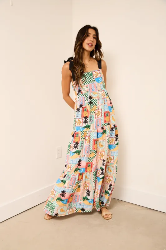 Penny Tie Shoulder Printed Maxi Dress sold by fab'rik