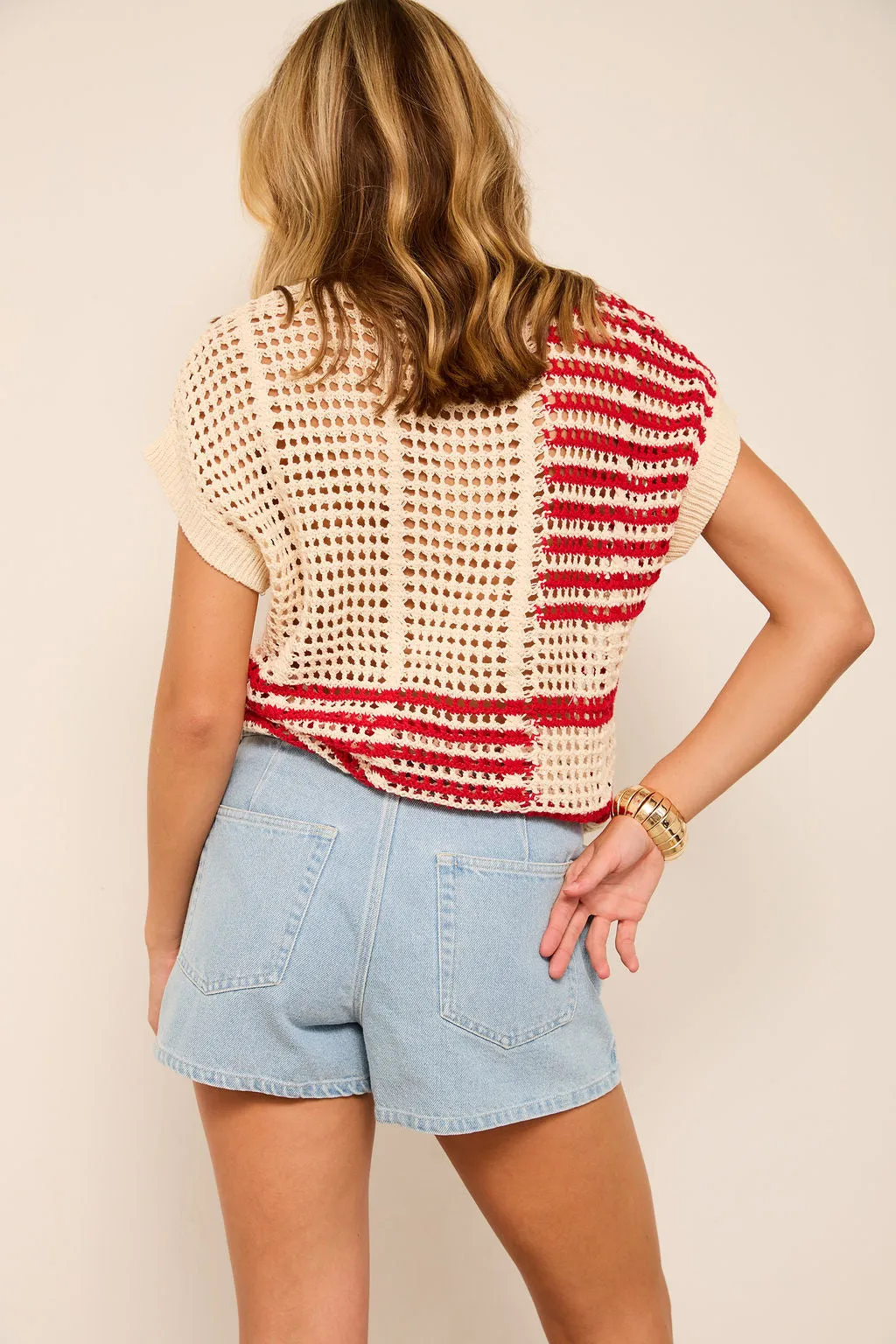 Mia Multi Stripe Crochet Knit Top sold by fab'rik product image thumbnail 4