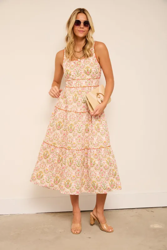 Hannah Printed Tiered Midi Dress sold by fab'rik