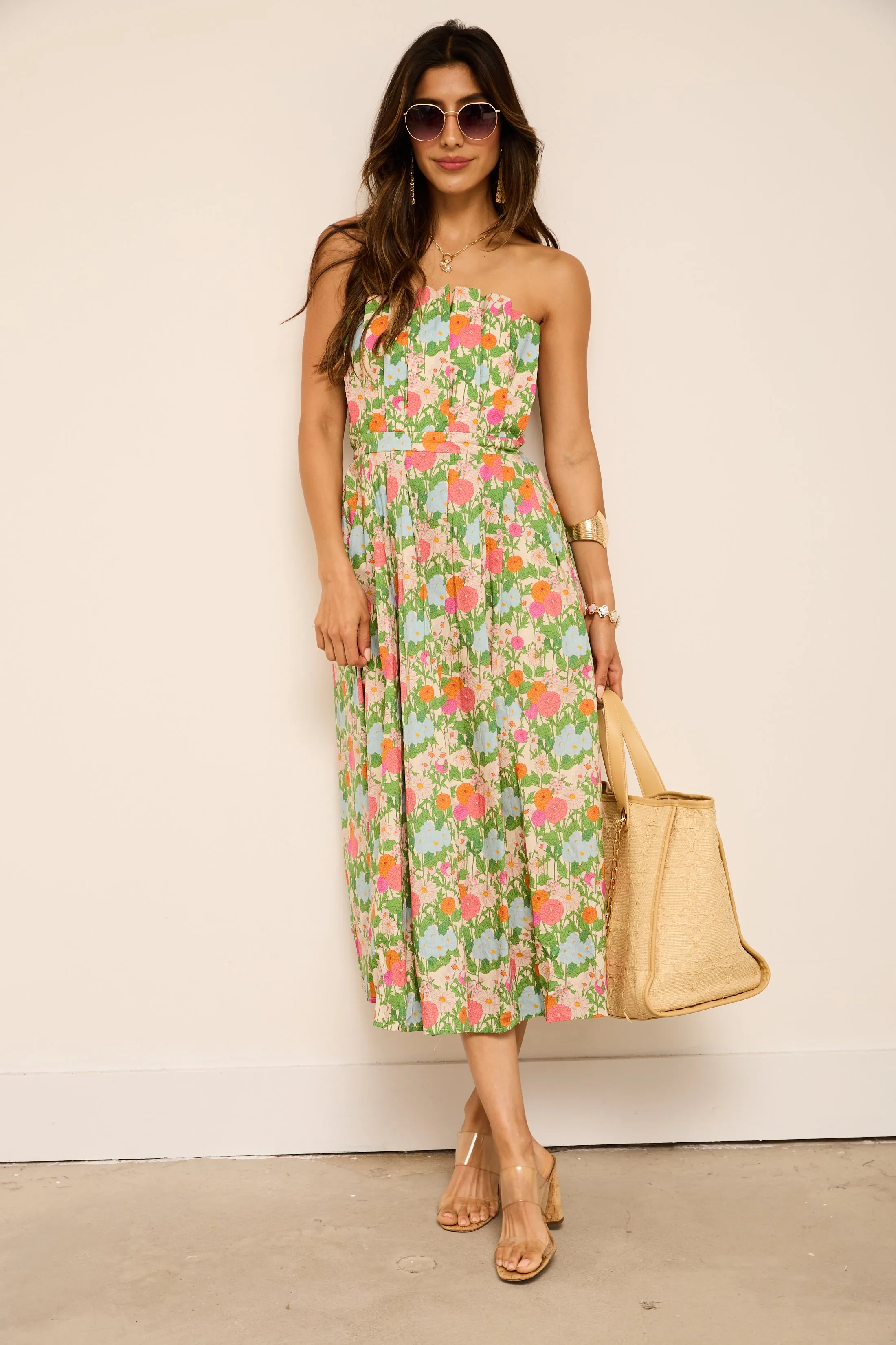 Beatrice Floral Pleated Midi Dress sold by fab'rik