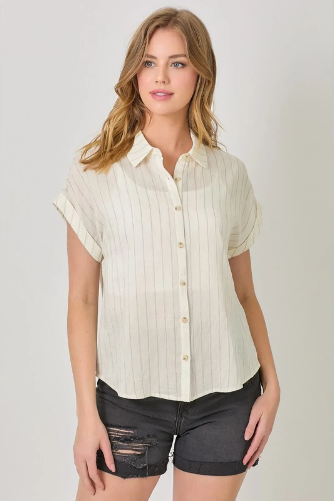 Evie Rolled Up Sleeve Stripe Top sold by fab'rik