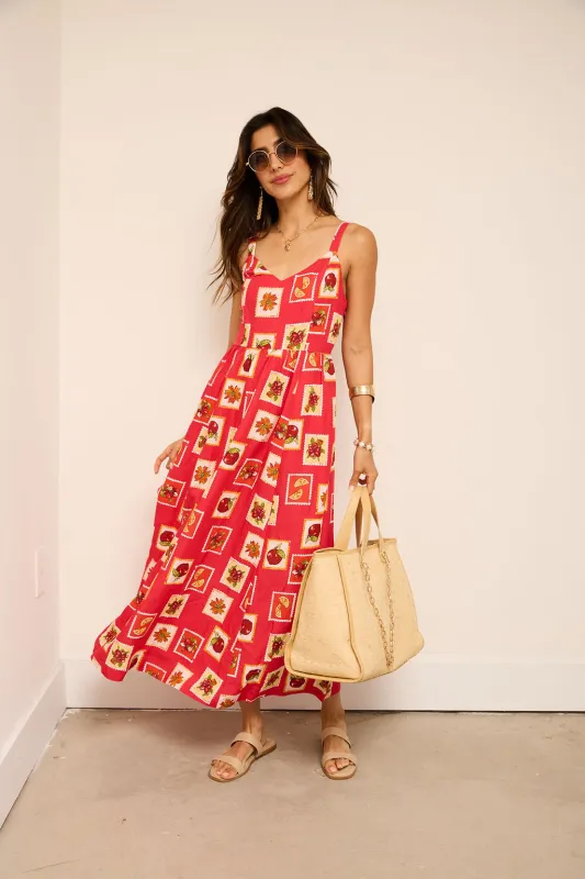 Rita Stamp Pattern Midi Dress sold by fab'rik