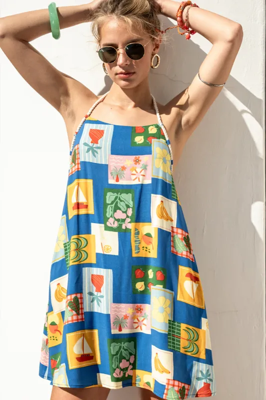Hazel Rope Neck Pattern Mini Dress sold by fab'rik