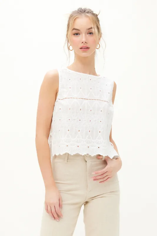 Elani Embroidery Eyelet Top sold by fab'rik