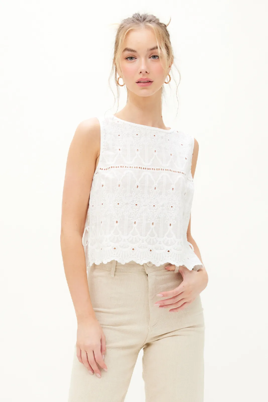 Elani Embroidery Eyelet Top sold by fab'rik