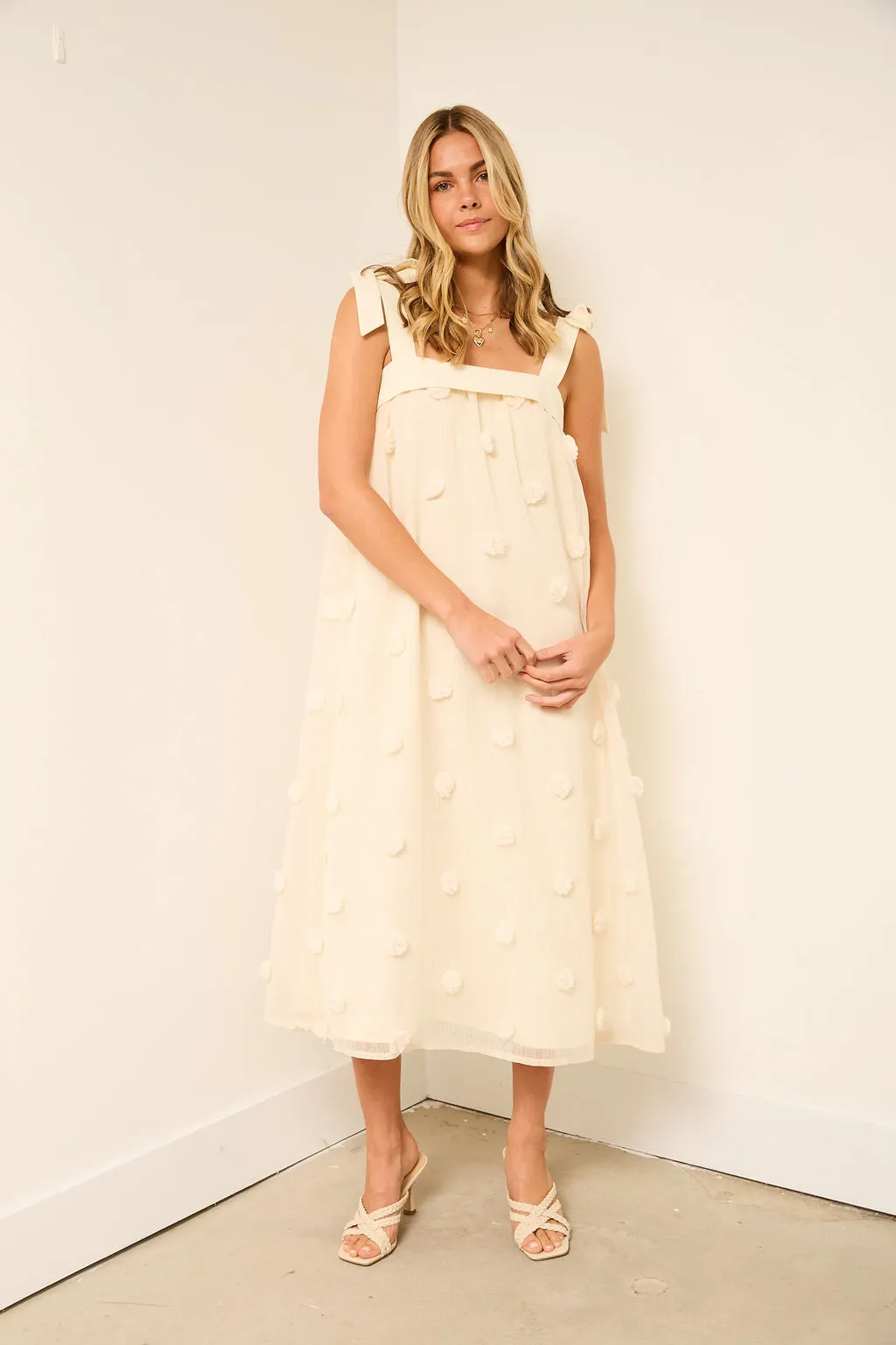 Angelina Floral Embroidery Shoulder Tie Midi Dress sold by fab'rik product image thumbnail 4