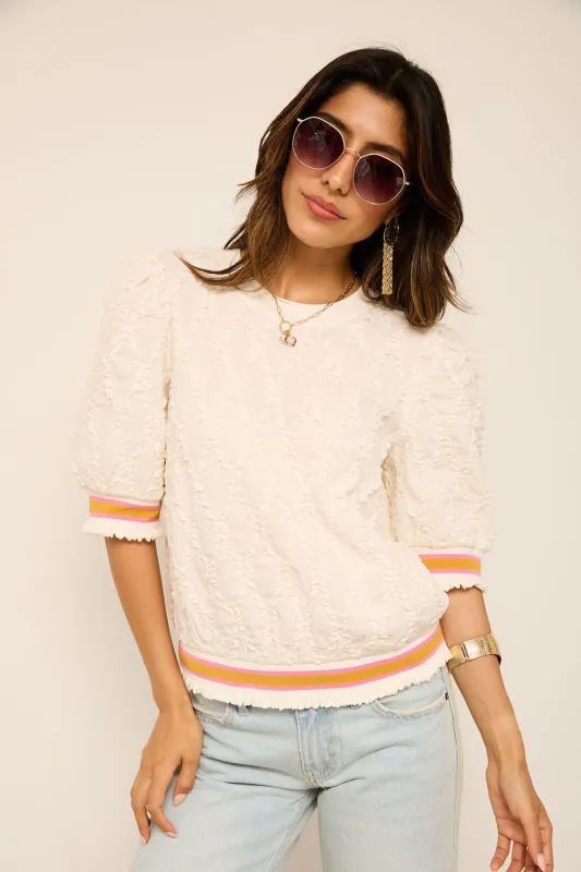 Presley Striped Band Diamond Textured Top sold by fab'rik