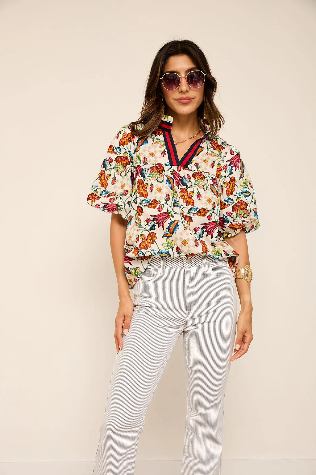 Kendall Stripe Trim Floral Print Top sold by fab'rik product image thumbnail 3