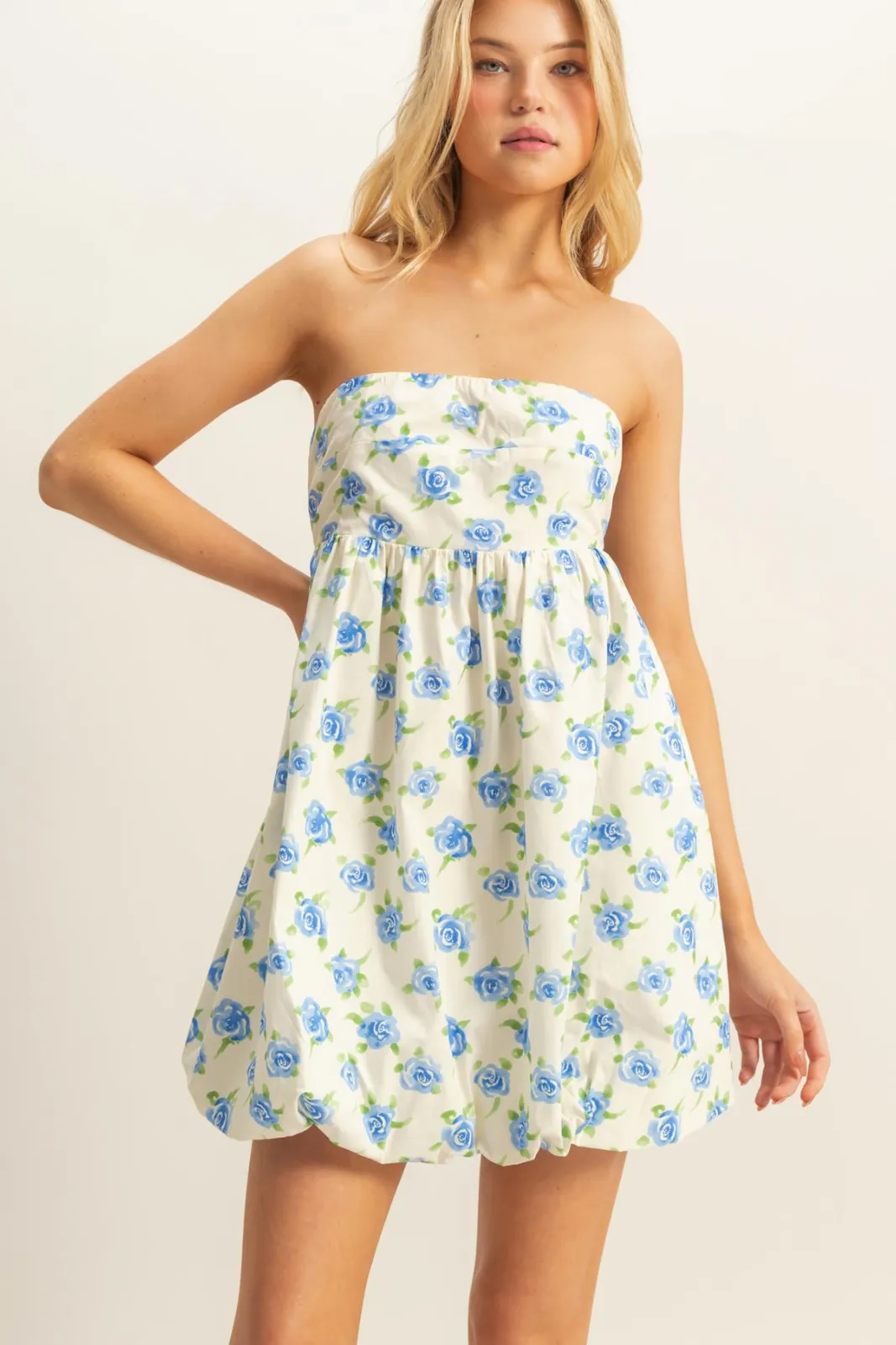 Maya Bubble Hem Flower Mini Dress sold by fab'rik