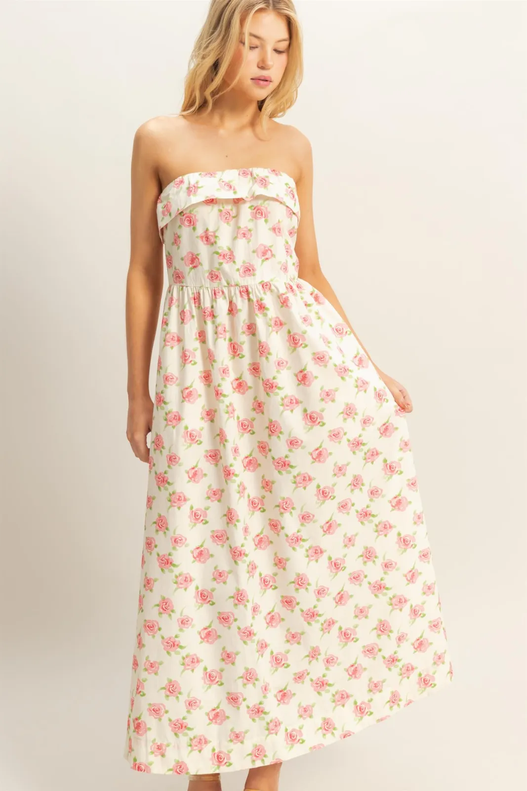Josie Strapless Flower Maxi Dress sold by fab'rik