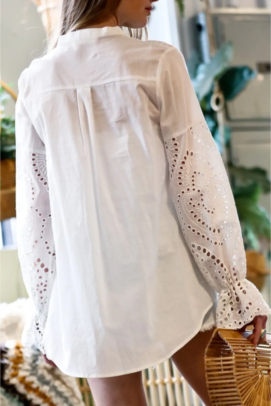 Iris Eyelet Button Down V-Neck Blouse sold by fab'rik product image thumbnail 3