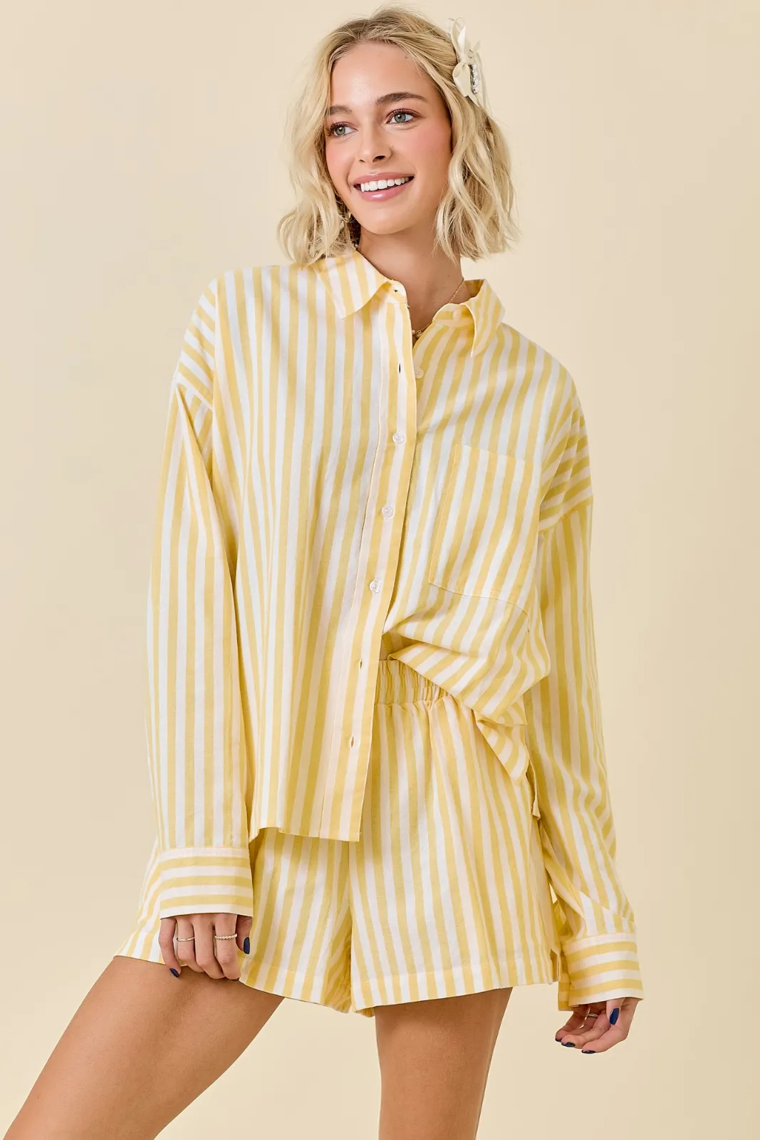 Joanna Oversized Striped Button Down Shirt sold by fab'rik