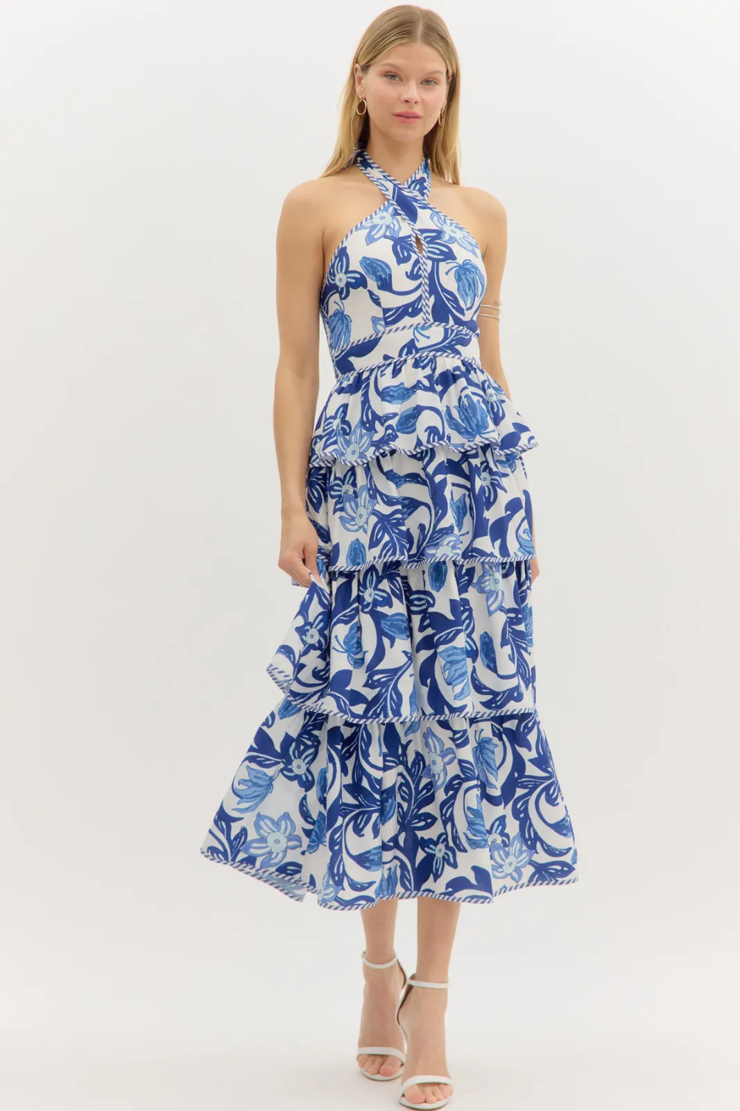 Halley Floral Print Tiered Midi Dress sold by fab'rik