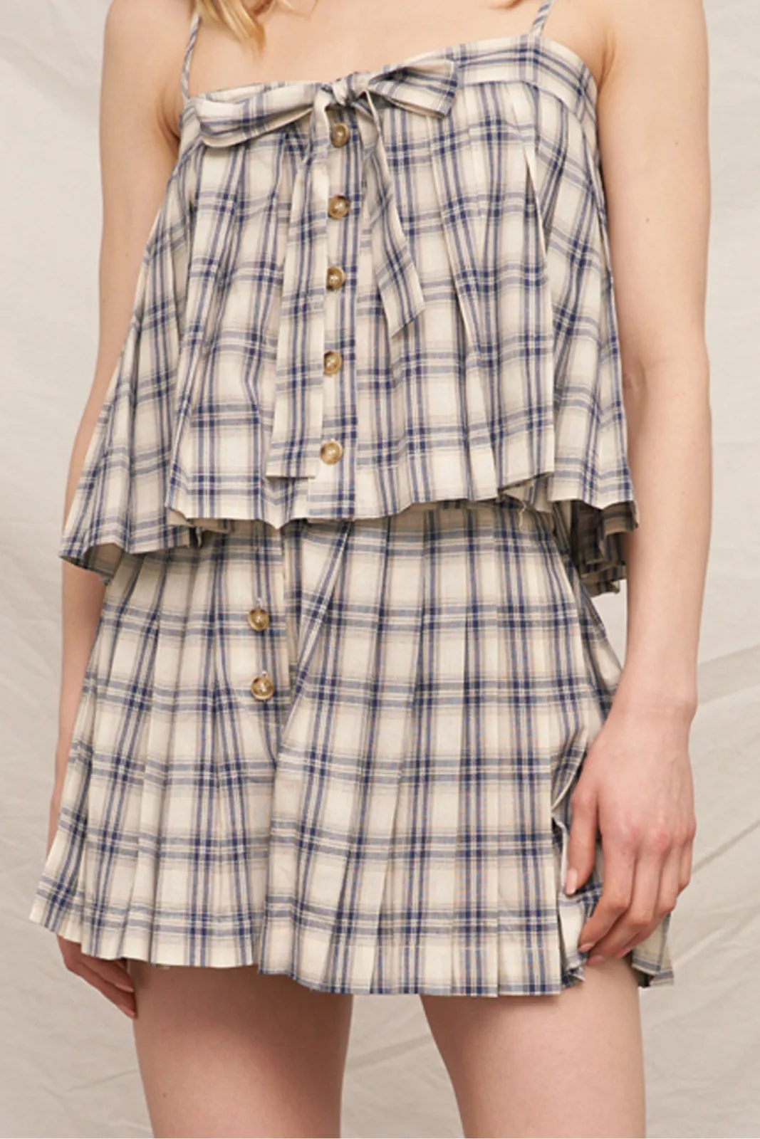 Rachel Pleated Plaid Shorts sold by fab'rik