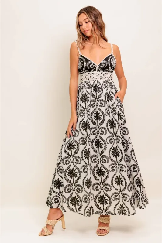 Eloise Printed Lace Hem Maxi Dress sold by fab'rik
