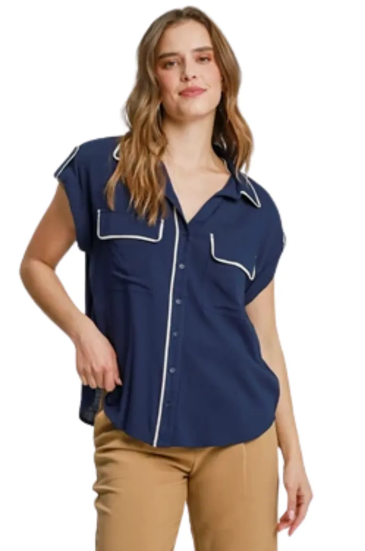 Jenna Washed Utility Button Down Shirt sold by fab'rik