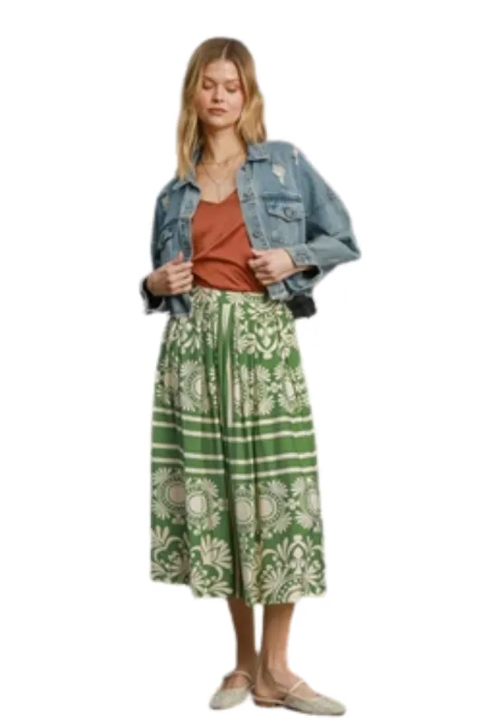 Tyler Two Tone Scarf Print Midi Skirt sold by fab'rik