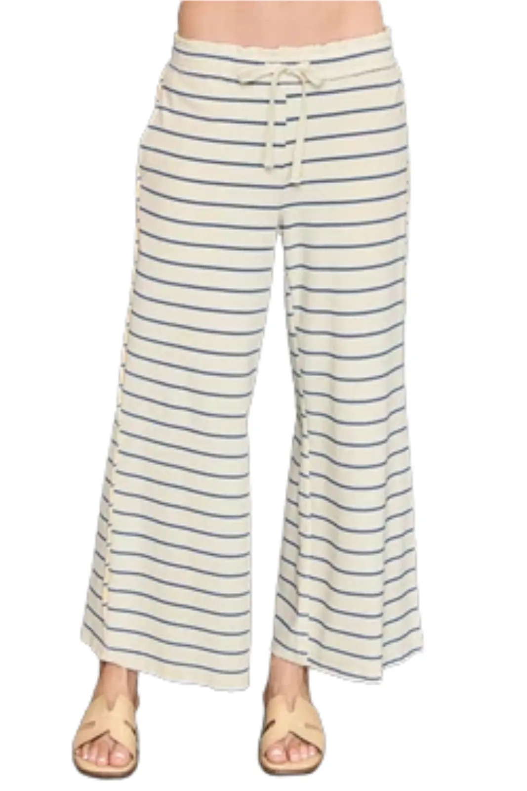 Olive Stripe Knit Fabric Wide Leg Pants sold by fab'rik