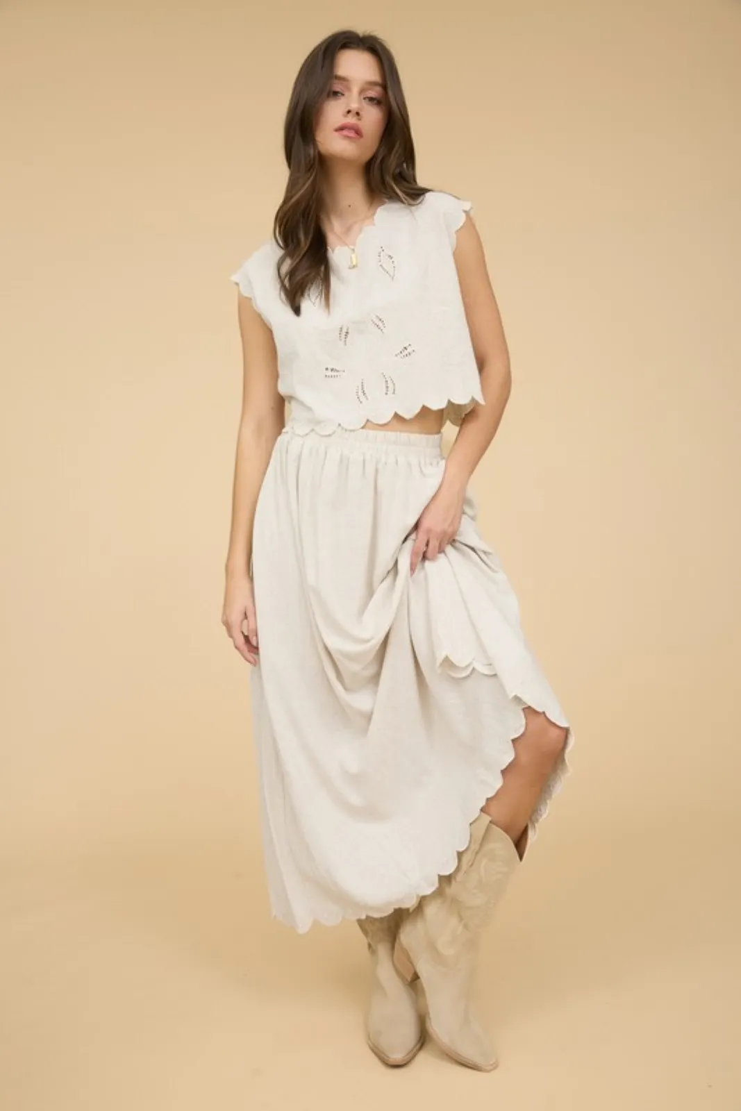 Tate Scalloped Maxi Skirt sold by fab'rik
