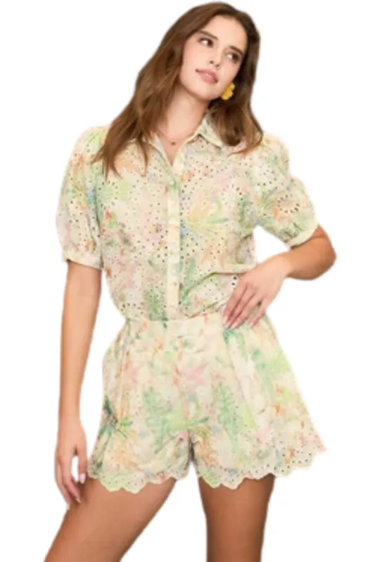 Ari Floral Eyelet Button Down Top sold by fab'rik