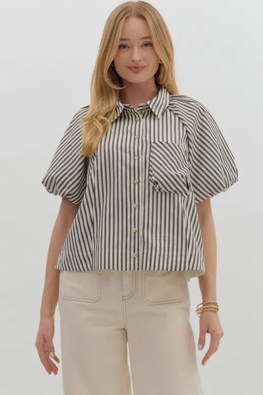 Nina Striped Puff Sleeve Blouse sold by fab'rik