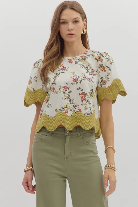 Tracy Scalloped Hem Floral Top sold by fab'rik