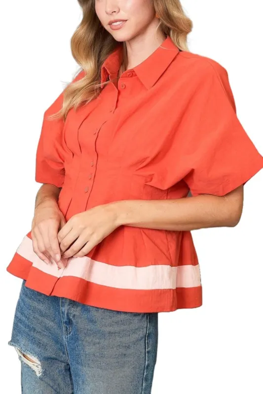 Wren Color Block Collared Button Down Top sold by fab'rik