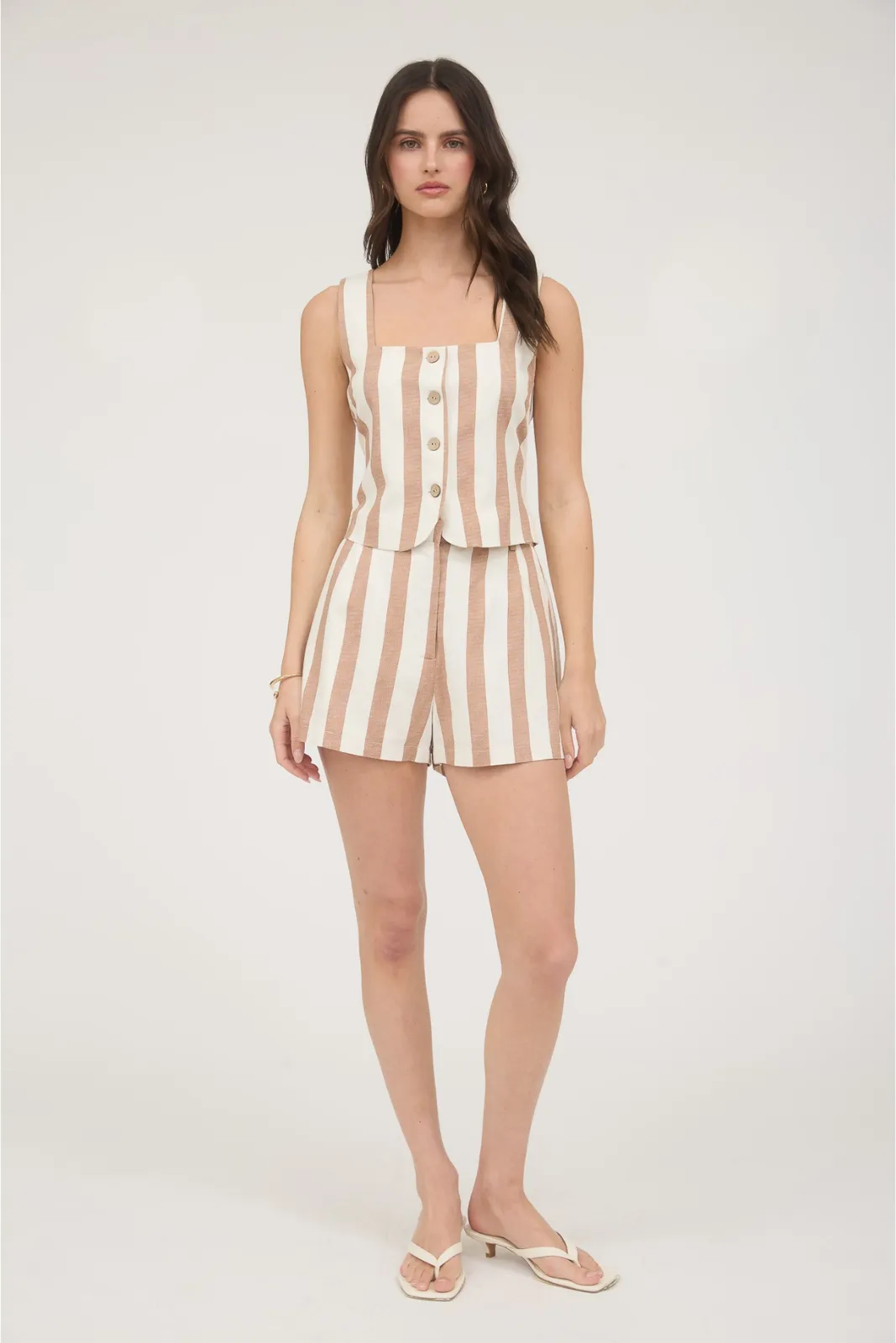 Jill Striped Button Up Vest Top sold by fab'rik