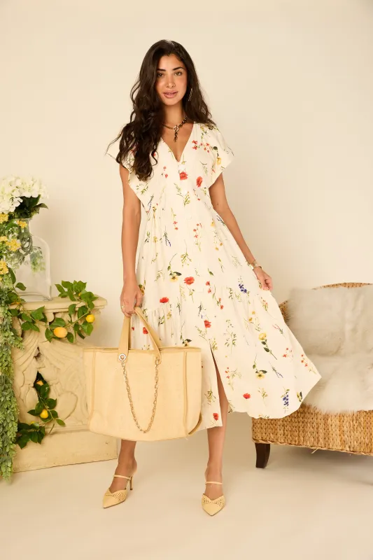 Cate Flower Print Button Down Midi Dress sold by fab'rik