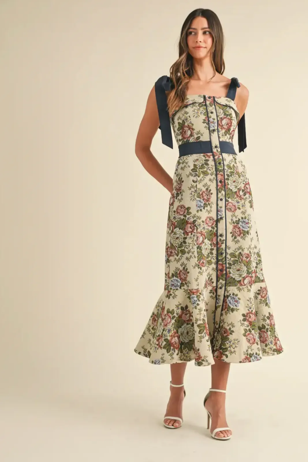 Abigail Bow Tapestry Midi Dress sold by fab'rik