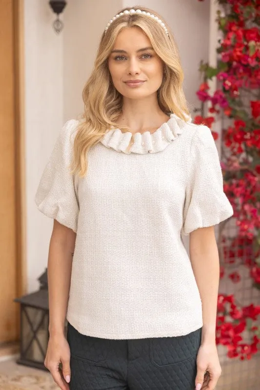 Lily Stitched Pearl Collar Top sold by fab'rik
