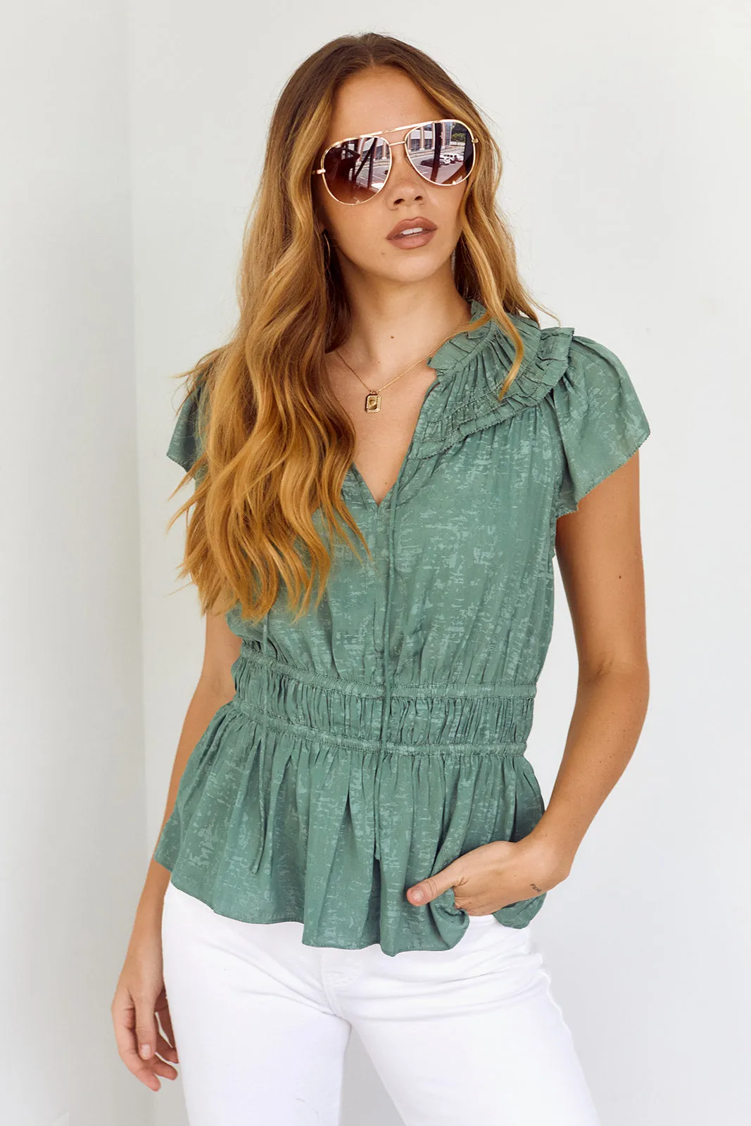 Cilia Smocked Waist Blouse sold by fab'rik