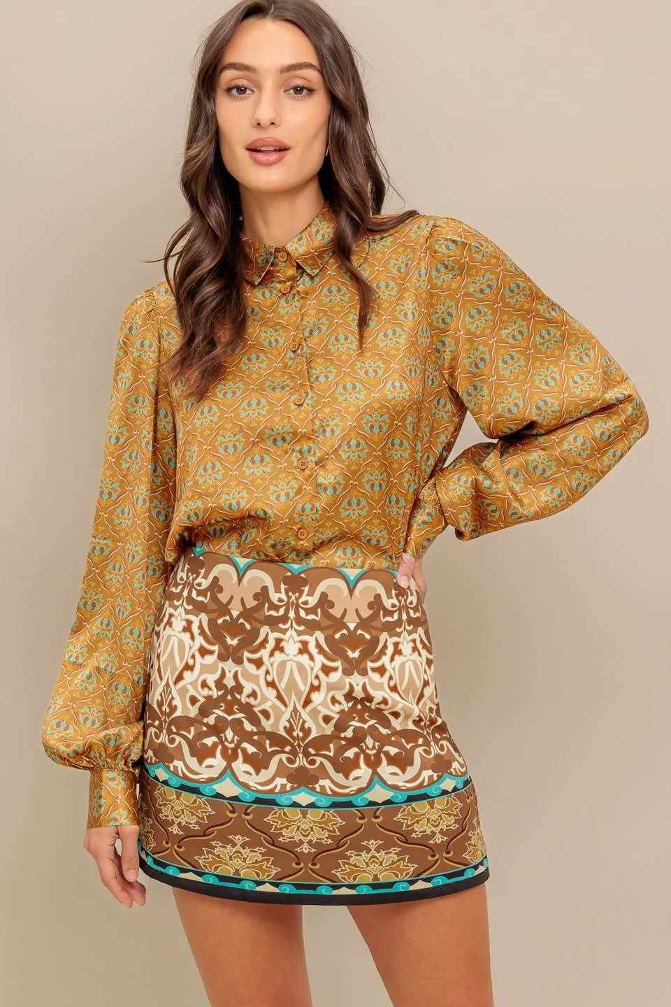Trina Camel Woven Top sold by fab'rik