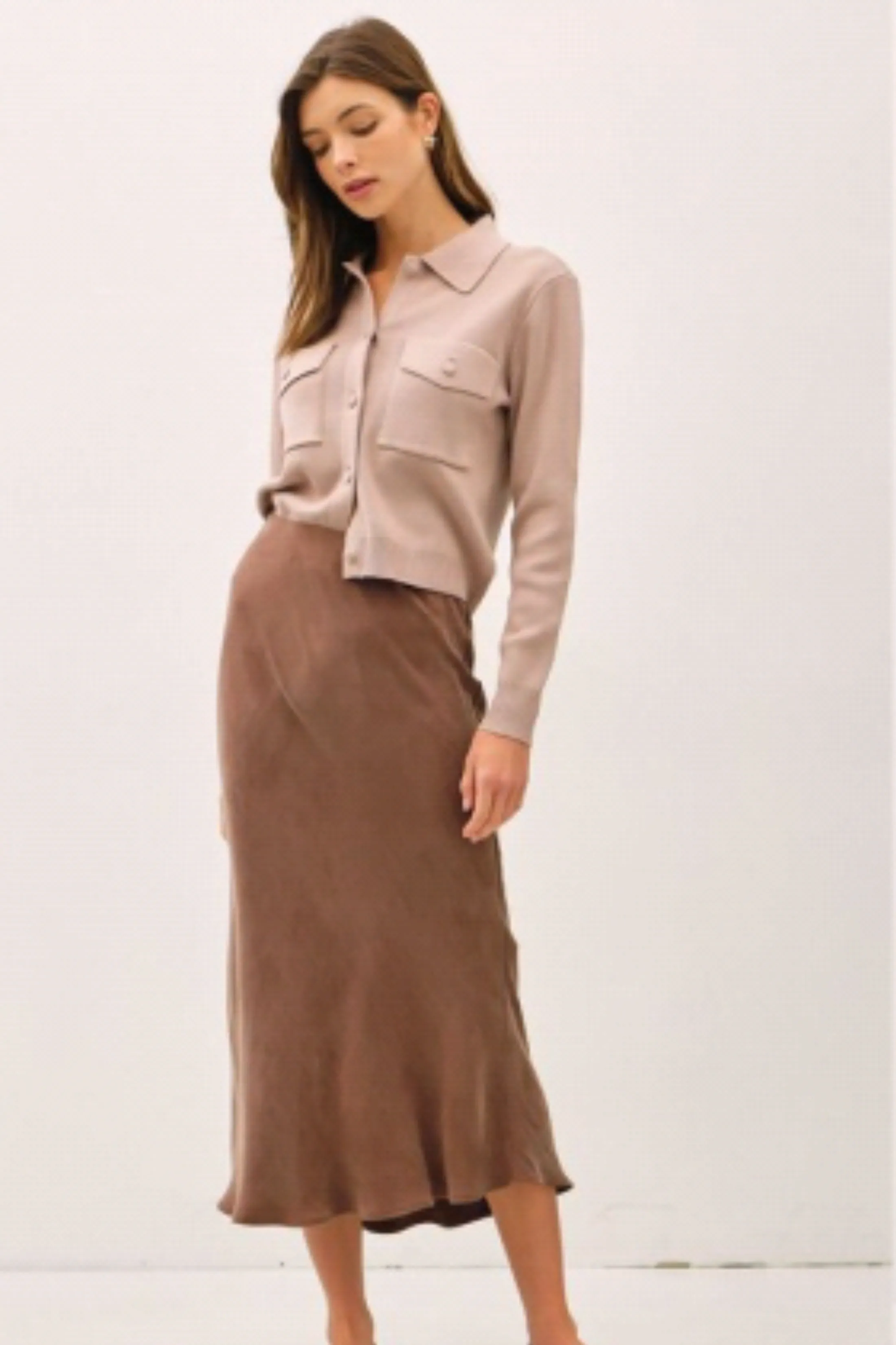 Beth Suede Flowy Midi Skirt sold by fab'rik