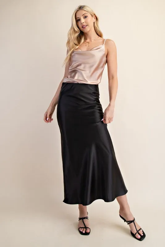 Remi Elastic Band Midi Satin Skirt sold by fab'rik