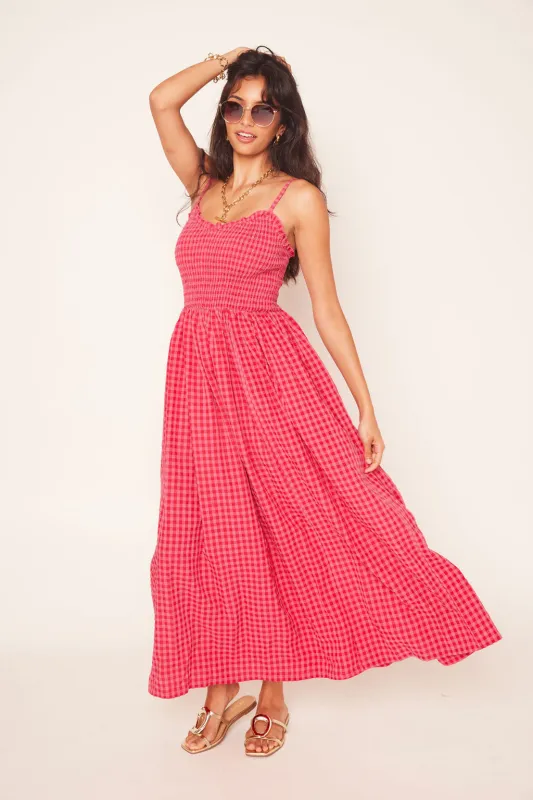 Shay Smocked Plaid Maxi Dress sold by fab'rik