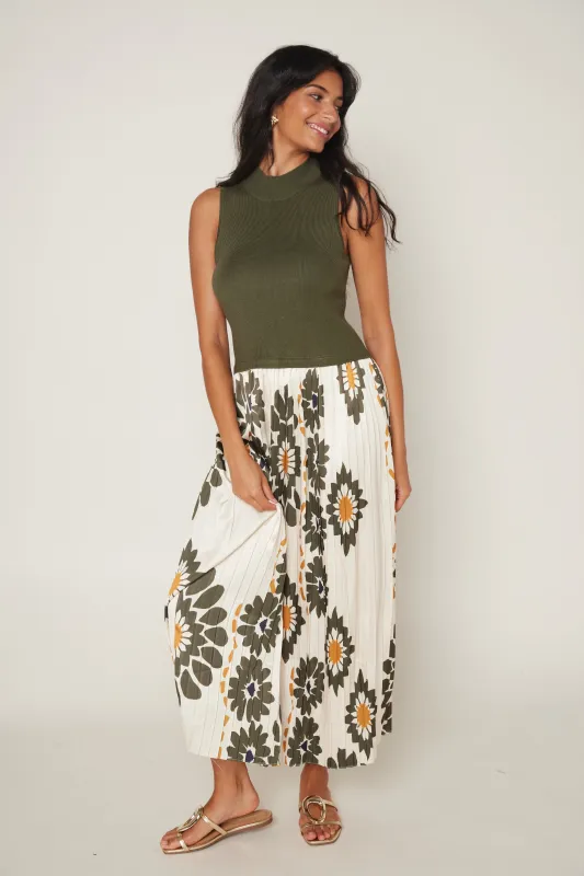 Demi Printed Pleated Midi Dress sold by fab'rik