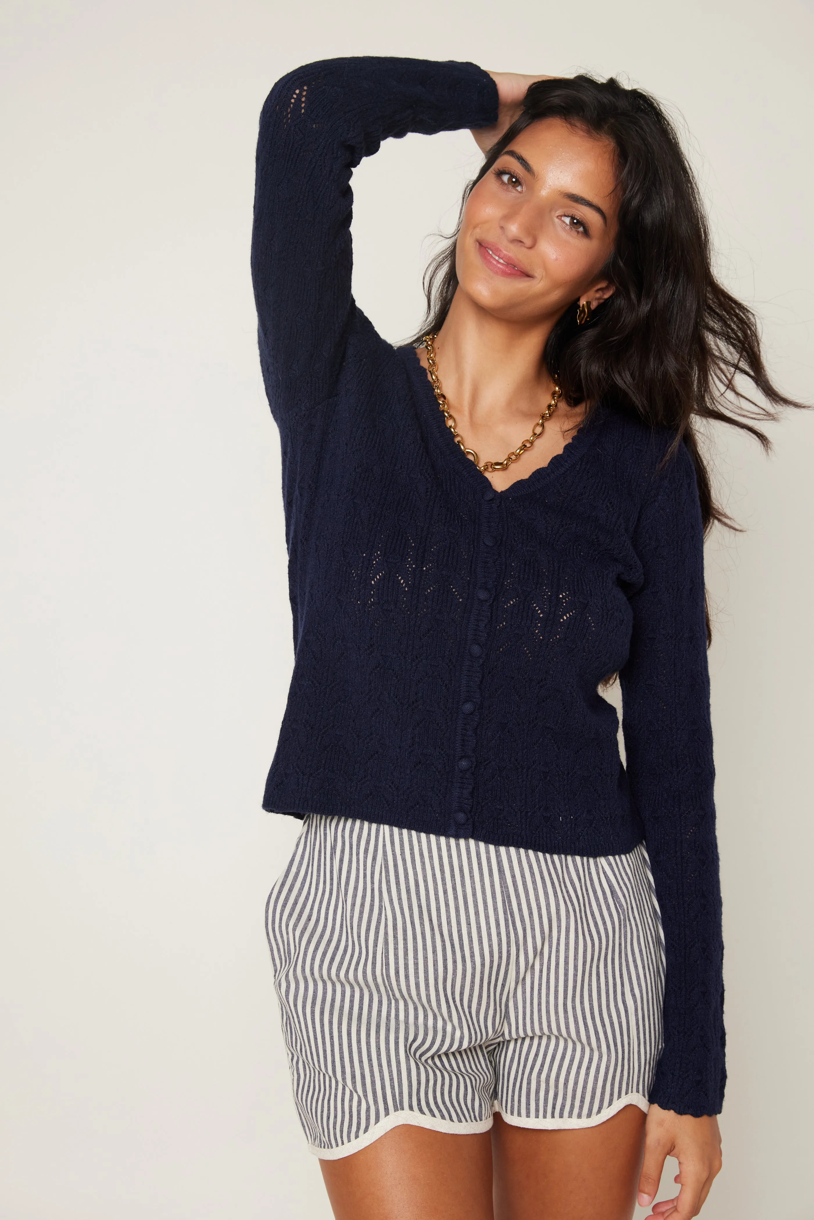 Jordan Pointelle Knit Scallop Detail Top sold by fab'rik