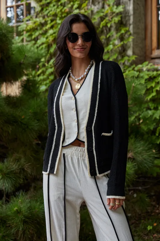 Tara Contrast Button Up Sweater sold by fab'rik