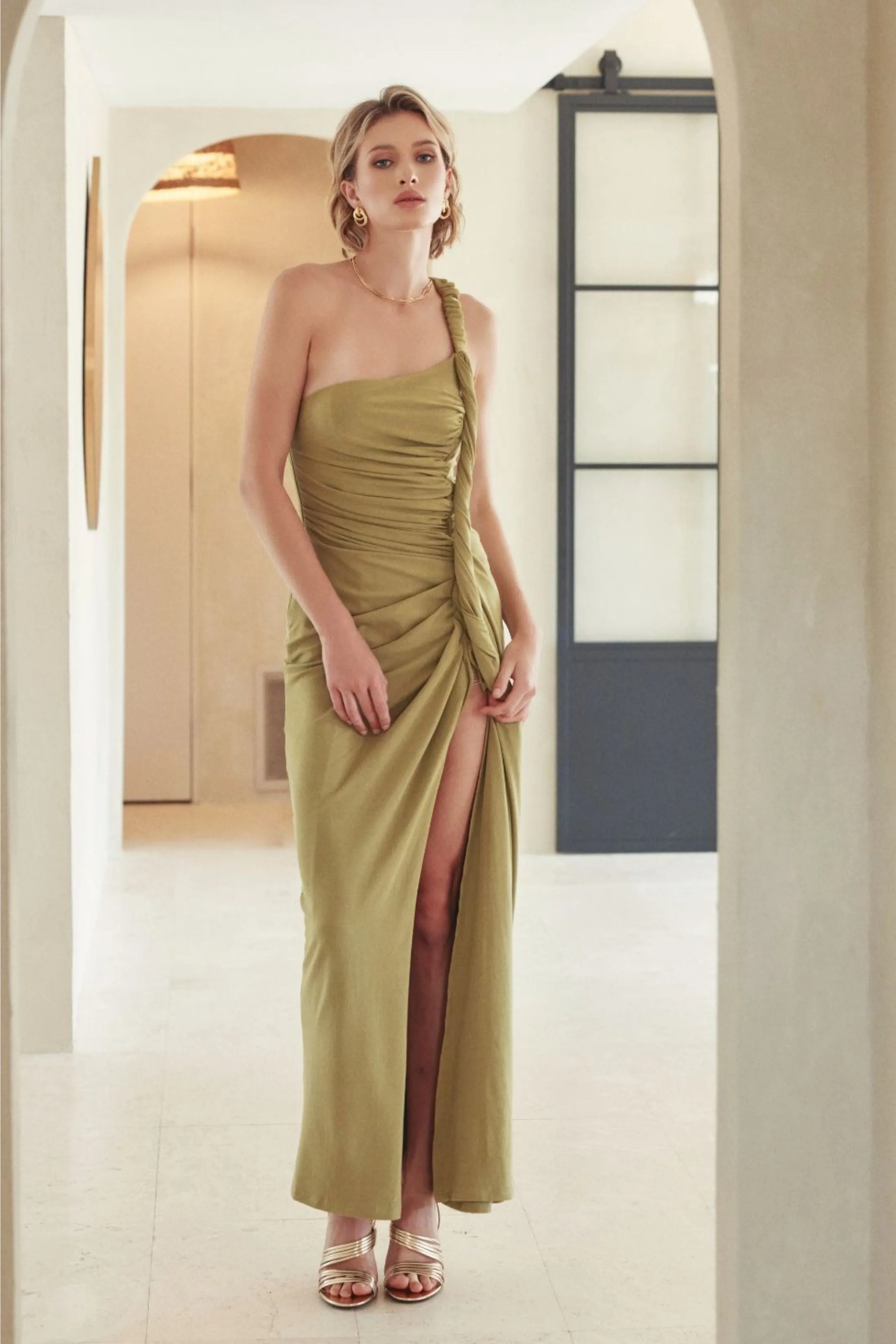 Cleo Draped Thigh Twisted Maxi Dress sold by fab'rik