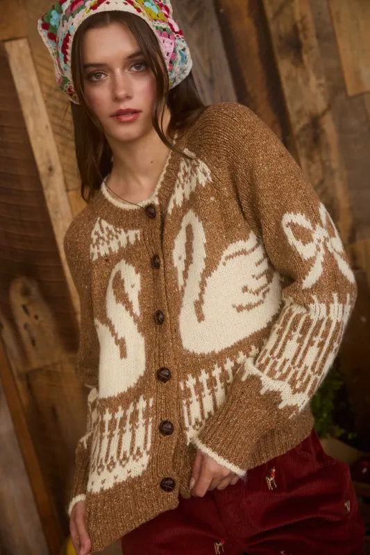 Ruby Button Up Swan Cardigan sold by fab'rik