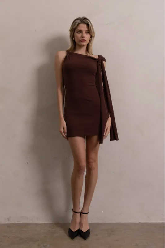 Allison Asymmetrical Twist Mini Dress sold by fab'rik