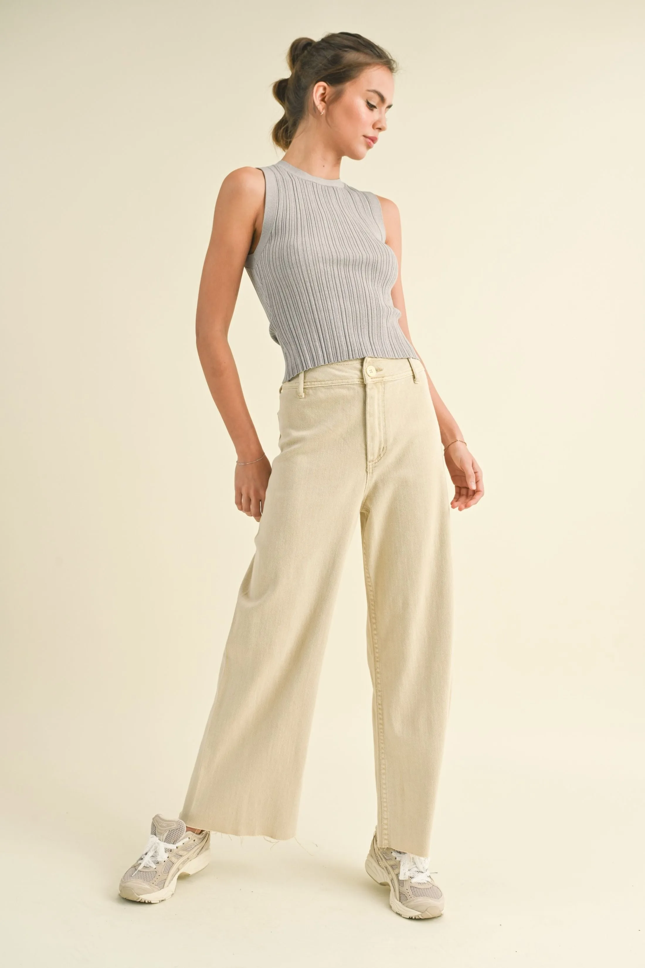 Dione High Rise Wide Leg Raw Hem Crop Pants sold by fab'rik