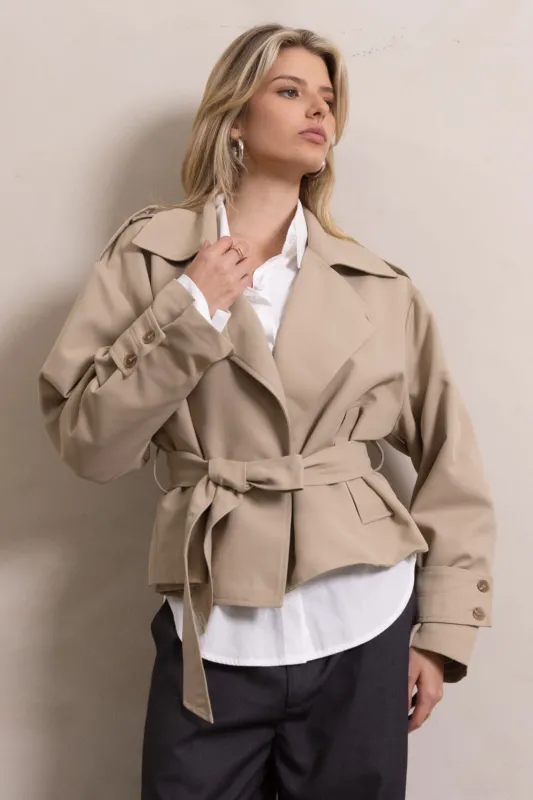 Marlowe Mini Wrap Trench Coat sold by fab'rik